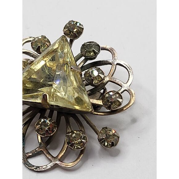 Vintage Yellow Triangle Rhinestone Brooch Mid Century Wearable Jewelry - Picture 11 of 11
